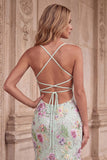 Scintillante paillettes sirena spaghetti straps nero abito da cerimonia con applique