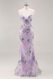 Paillettes sirena spaghetti spalline rosa Abito da cerimonia con applique