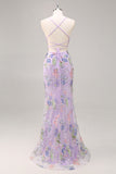 Paillettes sirena spaghetti spalline rosa Abito da cerimonia con applique