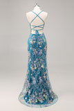 Paillettes sirena spaghetti spalline rosa Abito da cerimonia con applique