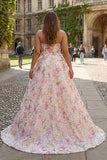 Abito da cerimonia lungo rosa taglie forti in paillettes con spalline
