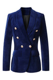 Blazer da donna doppiopetto con risvolto in velluto blu navy