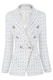 Blazer da donna midi doppiopetto a pois bianchi