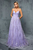 Viola chiaro una linea di spaghetti cinghie tulle Prom Dress