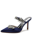 Royal Blue Pointed Toe Strass Stiletto Sandali