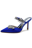 Royal Blue Pointed Toe Strass Stiletto Sandali