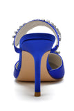 Royal Blue Pointed Toe Strass Stiletto Sandali