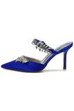 Royal Blue Pointed Toe Strass Stiletto Sandali