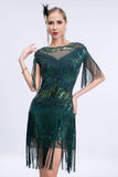 Grigio paillettes corto 1920s Flapper Dress con frange