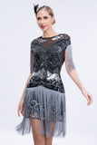 Grigio paillettes corto 1920s Flapper Dress con frange