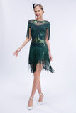 Grigio paillettes corto 1920s Flapper Dress con frange