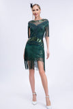 Grigio paillettes corto 1920s Flapper Dress con frange