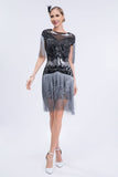 Grigio paillettes corto 1920s Flapper Dress con frange