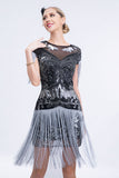 Grigio paillettes corto 1920s Flapper Dress con frange