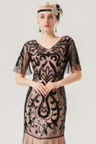 Abito lungo in tulle nero rosa anni 1920