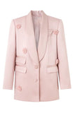 Blush Scialle Risvolto Donne Blazer con Fiori 3D