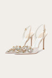 Sparkly Albicocca Strass Pizzo Tacchi Alti