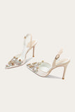 Sparkly Albicocca Strass Pizzo Tacchi Alti