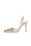 Sparkly Albicocca Strass Pizzo Tacchi Alti
