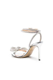 Sparkly argento strass fiocco cinturini alla caviglia Open Toe tacchi alti