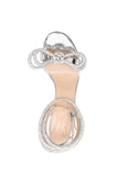 Sparkly argento strass fiocco cinturini alla caviglia Open Toe tacchi alti