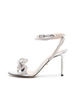 Sparkly argento strass fiocco cinturini alla caviglia Open Toe tacchi alti
