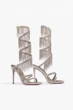 Scintillante argento perline spalline nappe Open Toe tacchi alti