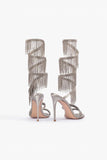 Scintillante argento perline spalline nappe Open Toe tacchi alti