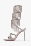 Scintillante argento perline spalline nappe Open Toe tacchi alti