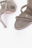 Scintillante argento perline spalline nappe Open Toe tacchi alti