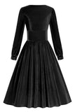 Nero A Line maniche lunghe pieghettato Vintage 1950s Dress