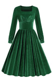 Nero A Line maniche lunghe pieghettato Vintage 1950s Dress