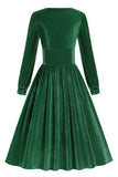 Nero A Line maniche lunghe pieghettato Vintage 1950s Dress