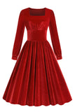 Nero A Line maniche lunghe pieghettato Vintage 1950s Dress