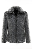 Grigio scuro pelliccia sintetica girare collare corto uomo cappotto