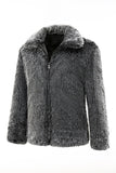 Grigio scuro pelliccia sintetica girare collare corto uomo cappotto