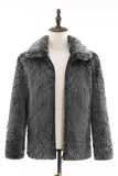 Grigio scuro pelliccia sintetica girare collare corto uomo cappotto