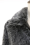 Grigio scuro pelliccia sintetica girare collare corto uomo cappotto