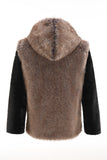 Cappotto corto da uomo in pelliccia sintetica marrone soffice con cappuccio
