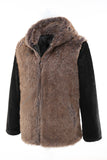 Cappotto corto da uomo in pelliccia sintetica marrone soffice con cappuccio