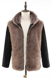 Cappotto corto da uomo in pelliccia sintetica marrone soffice con cappuccio