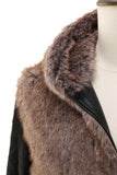 Cappotto corto da uomo in pelliccia sintetica marrone soffice con cappuccio