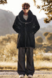 Cappotto da uomo lungo invernale in pelliccia sintetica di lusso nero con maniche lunghe
