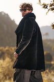 Cappotto da uomo lungo invernale in pelliccia sintetica di lusso nero con maniche lunghe