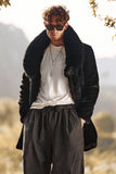 Cappotto da uomo lungo invernale in pelliccia sintetica di lusso nero con maniche lunghe
