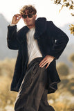 Cappotto da uomo lungo invernale in pelliccia sintetica di lusso nero con maniche lunghe