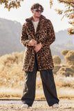 Cappotto invernale da uomo di media lunghezza con collo con risvolto leopardato marrone