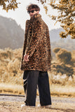 Cappotto invernale da uomo di media lunghezza con collo con risvolto leopardato marrone
