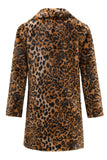 Cappotto invernale da uomo in pelliccia sintetica con stampa leopardata marrone di media lunghezza con colletto a risvolto