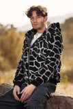 Leopard Faux Fur Zip-Up Felpa con cappuccio maniche lunghe Cappotto da uomo
